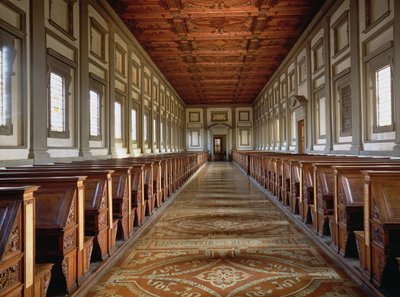 Der Lesesaal der Laurentianischen Bibliothek, entworfen von Michelangelo Buonarroti, 1534 von Michelangelo Buonarroti